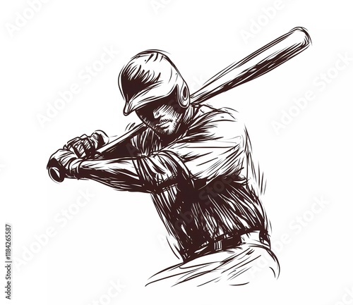 Obraz na płótnie Hand-drawn vector illustration of a baseball player holding a bat in action, a simple sketch line drawing isolated on a white background with no shadows and sharp edges. w salonie