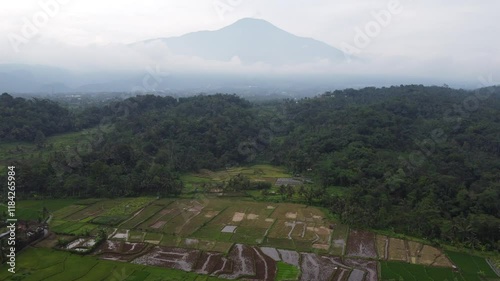 The drone view of Baturaden landscape in Banyumas Regency, Central Java, Indonesia. It was taken on January 09, 2025 by a professional. It's a wonderful landscape with a nice view photo