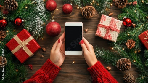 Holiday Online Shopping with Smartphone and Festive Decor