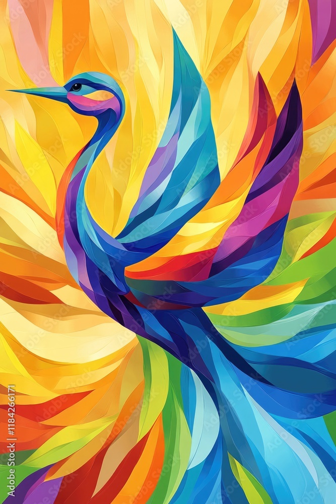 Fototapeta premium rainbow bird illustration with vibrant wings and a bold artistic style, perfect for creative advertising, fashion campaigns, and modern business designs..