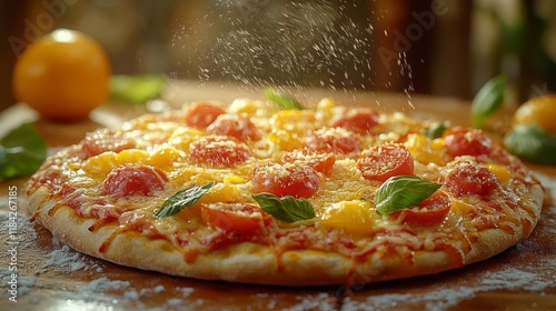 Wallpaper Mural Delectable pizza with melted cheese, juicy tomatoes, and fresh basil. Torontodigital.ca