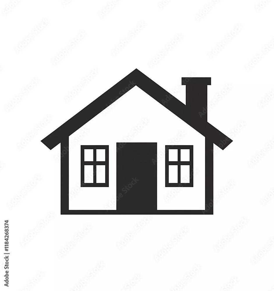 Vector icon of a house silhouette in a flat design with a simple black, white, and gray background. Vector icon of a house silhouette in a flat design with a simple black, white, and gray background.