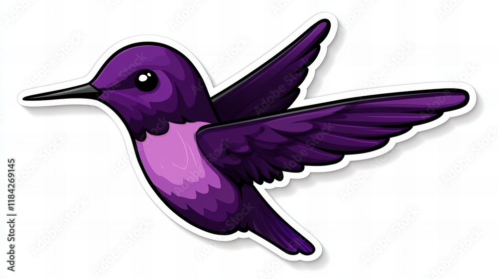 Obraz premium Vibrant purple hummingbird in flight, a delightful sticker design.