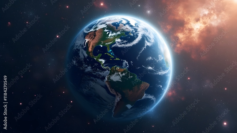 Obraz premium Stunning White Earth From Space, Galaxy & Nebula Background - Cosmic Planet View