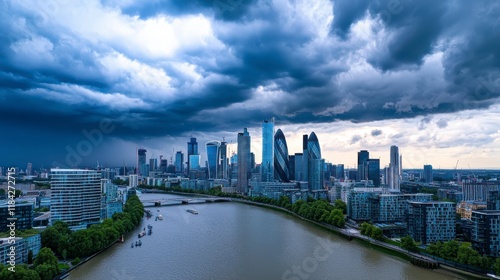 Dramatic Skyline View of Urban Cityscape Before a Storm