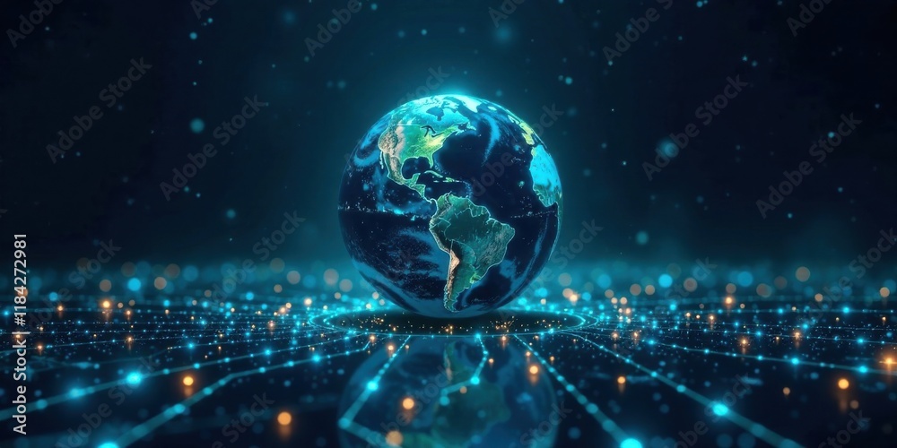 Obraz premium Global Network Connectivity A Futuristic Digital Earth Visualization