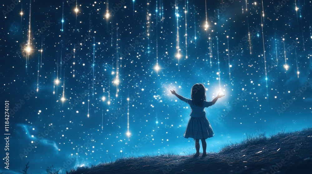 Enchanting Night Sky Filled with Shooting Stars and a Comet Enchanting Night Sky Filled with Shooting Stars and a Comet