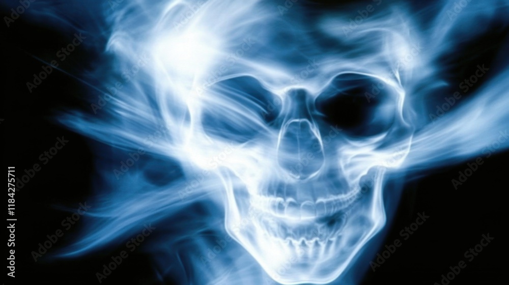Fototapeta premium Mysterious ethereal skull with surreal smoke and light effects for halloween design