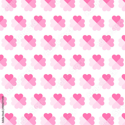 Seamless pattern with pastel pink heart flowers.Cute floral heart repeat pattern isolated on white background for happy Valentine's Day.Vector graphic illustration.Sweet love background.