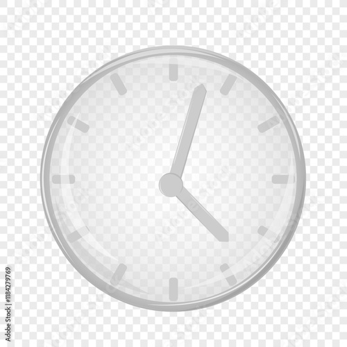 Transparent glass clock designed with simple details. Time, deadline, morning, time to work. Save your time concept, timer. Flat design