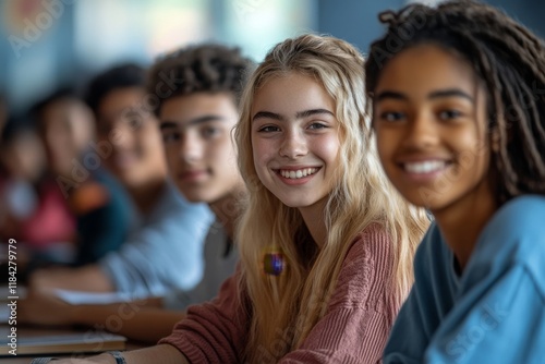 Multiracial group of high school students learn together at school. Generative AI