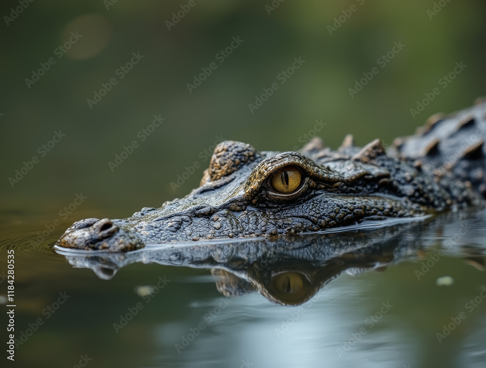 Fototapeta premium Stealthy Crocodile Glides Through Reflective Waters Creating Captivating Visual