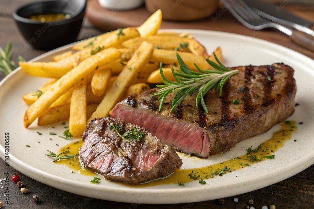 tasty grilled organic beef steak with french fries tasty grilled organic beef steak with french fries