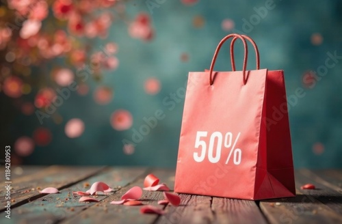 Limited time offer clearance sale and discount online shopping, shopping bag and confetti banner