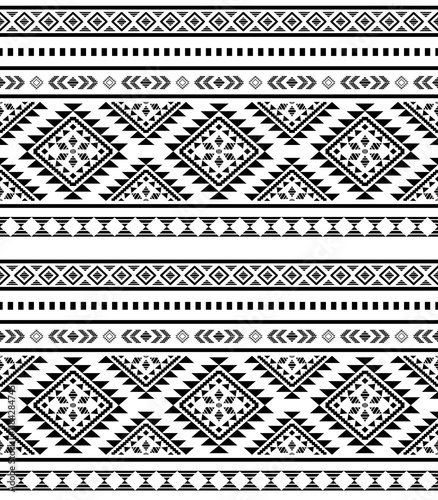 Southwest Aztec geometric Native American Mexican Navajo tribal ethnic boho indian texture ornament seamless pattern fabric black and white design vector for woven textile printing blanket rug carpet 