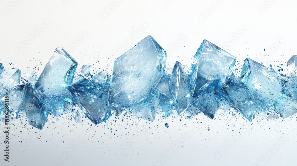 A striking visual of shattered blue ice pieces against a light background, conveying a sense of coolness and clarity.