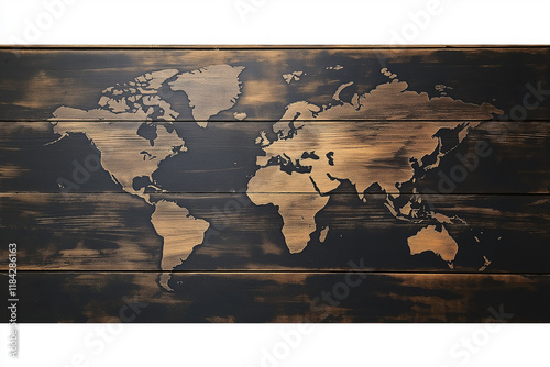 World map on wooden texture. generative AI
