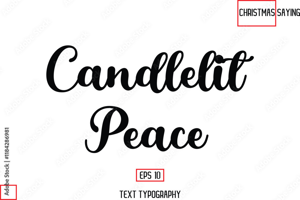 Christmas Text Saying Cursive Typography Lettering Candlelit Peace Christmas Text Saying Cursive Typography Lettering Candlelit Peace