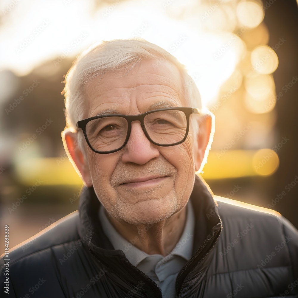 A cheerful senior man stands in the glowing sunset, radiating joy and warmth in the moment. A cheerful senior man stands in the glowing sunset, radiating joy and warmth in the moment.