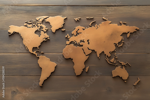 World map on wooden texture. generative AI
