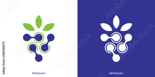 Simple Tech Grape Logo. Grape and Dot Connect Icon Graphic. Grape Connect Logo Design Template.