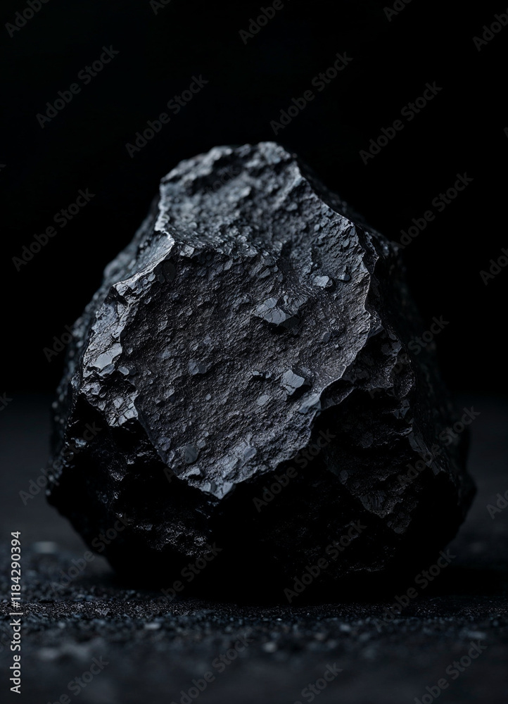 Naklejka premium Close-up of raw obsidian stone, highlighting its glossy sheen and jagged edges.