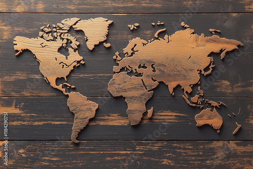World map on wooden texture. generative AI