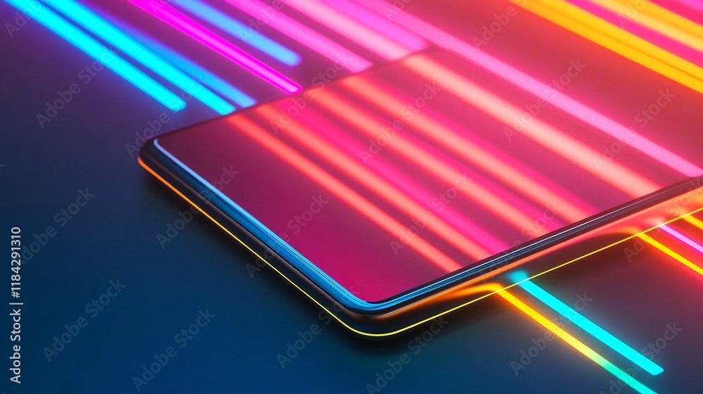 Futuristic Neon-Lit Phone Casting Vibrant Light Trails for Tech-Themed Backgrounds Futuristic Neon-Lit Phone Casting Vibrant Light Trails for Tech-Themed Backgrounds