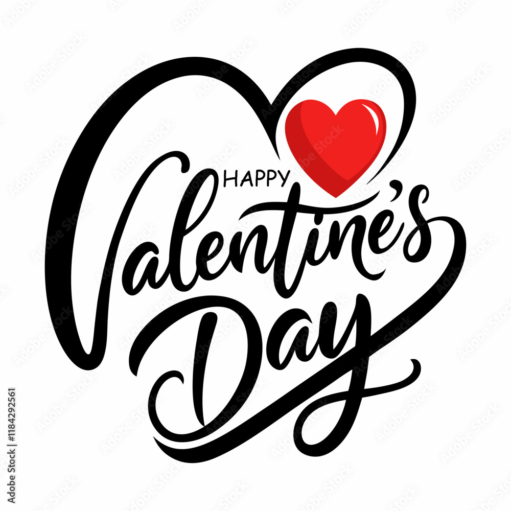 happy valentine's day calligraphy with heart design vector illustration happy valentine's day calligraphy with heart design vector illustration