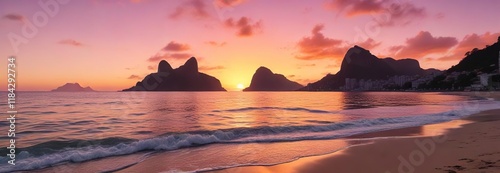 A stunning sunset over the Botafogo beach with vibrant hues of orange and pink, brazil, botafogo photo