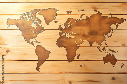 World map on wooden texture. generative AI