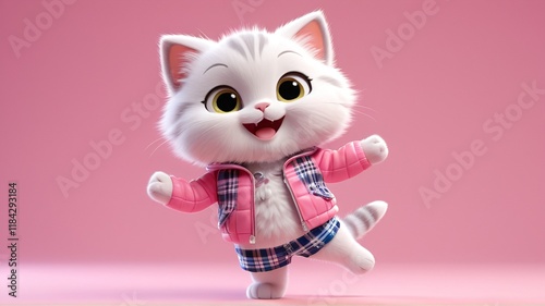 Playful Kitten in Pink: A Delightful 3D Render