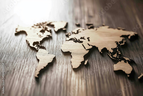 World map on wooden texture. generative AI