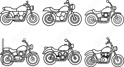 Set of motorcycle line art vector illustration