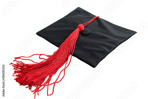 graduation cap with a red tassel on white background.PNG