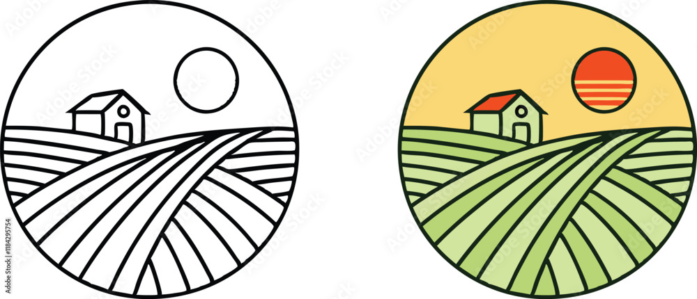 Farmhouse Rolling Hills Landscape Design Outline Version Sun Farmhouse Rolling Hills Landscape Design Outline Version Sun