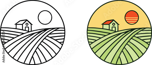 Farmhouse Rolling Hills Landscape Design Outline Version Sun