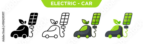 Electric Car Ecology Vector Set – Green Transportation and Charging Icons