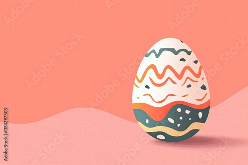 flat vector-style illustration of single painted egg with abstract patterns on smooth coral background photo