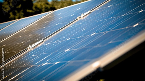 macro shot of solar panel surface reflecting sunlight emphasizing renewable energy efficiency photo