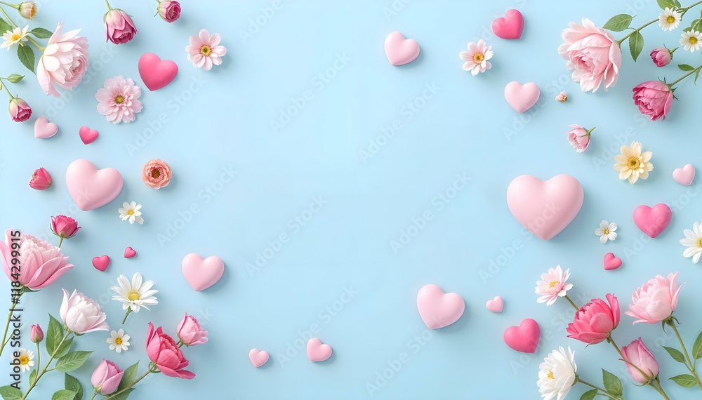 Floral background, frame, banner. Flowers on a blue background. Spring and spring holidays Floral background, frame, banner. Flowers on a blue background. Spring and spring holidays