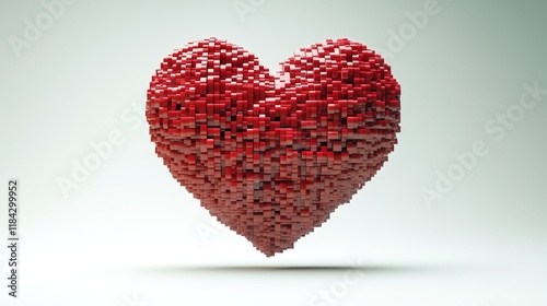 Three Dimensional Red Heart Crafted from Geometric Blocks