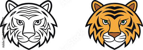 Tiger Head Illustrations Line Art and Color Version