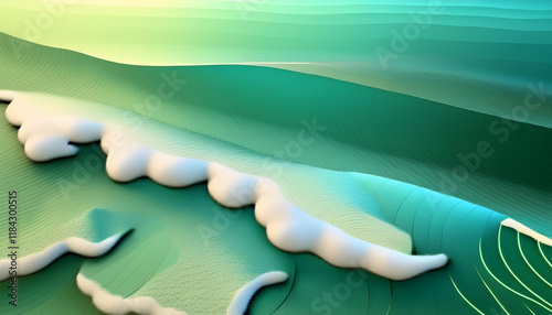 Patterns of turquoise seawater with the movement of waves and foam,Papercut