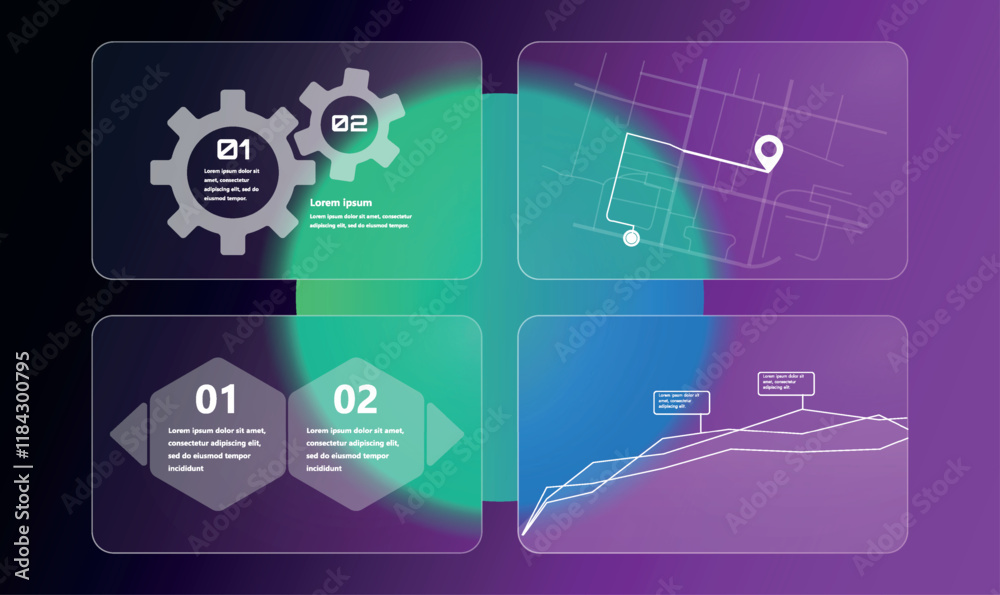Fototapeta premium Modern infographic template with glass, gradient bubbles and minimalist design elements. Perfect for presentations, business processes, marketing strategies and data visualization