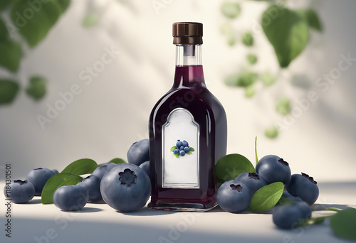 High quality blueberry syrup bottle mockup for marketing.
