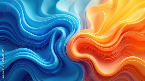 Abstract Fluid Waveforms Intertwined Blue and Orange Curving Layers