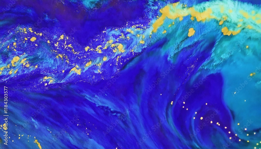 Patterns of turquoise seawater with the movement of waves and foam