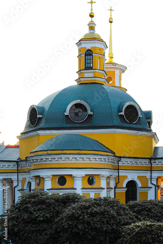 Kyiv, Ukraine. Ancient Christian Orthodox Church of Kiev. The Church of the Nativity of Christ on Poshtova Square, in the center of Kyiv. Sunny summer view. photo