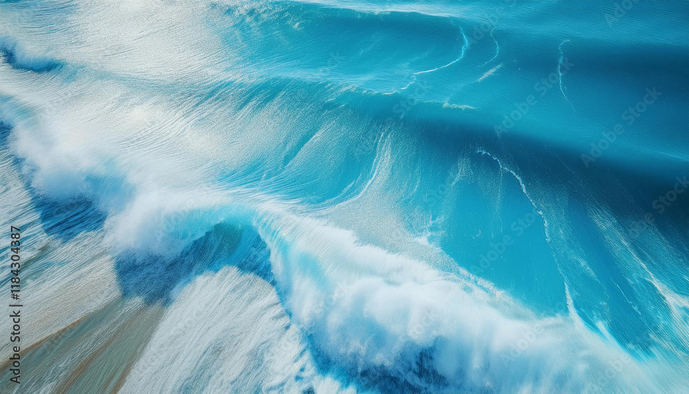 Patterns of turquoise seawater with the movement of waves and foam
